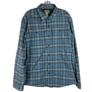L.L. Bean Mens Button Front Plaid Shirt Size Large Long Sleeve Blue Wrinkle Free